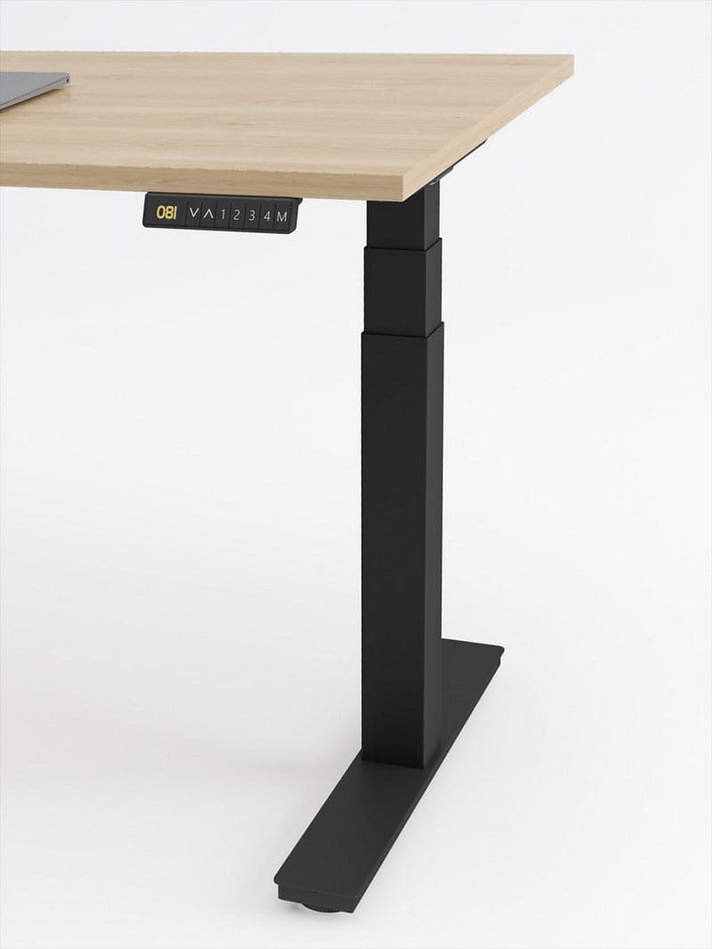 bureau d'angle réglable en hauteur électrique LINUS+, piètement aluminium,  180 x 160 cm, gris 